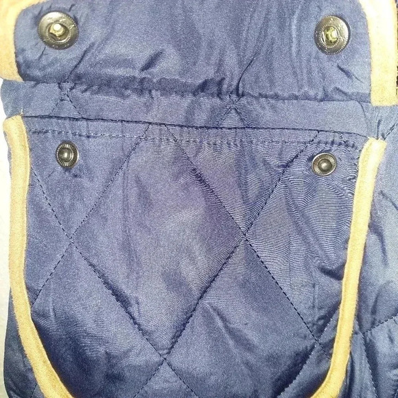 Takara Diamond Quilted Puffer Vest Navy Blue & Brown Faux Suede Size Medium - Picture 5 of 10